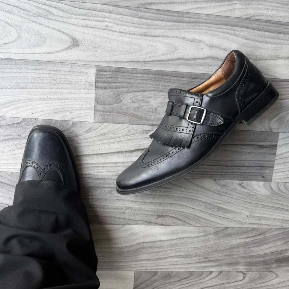 Vionic Black Leather Kiltie Monk Strap Oxford Dress Shoes